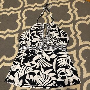 24th & Ocean Black and White Halter Skirted One-Piece Swimsuit